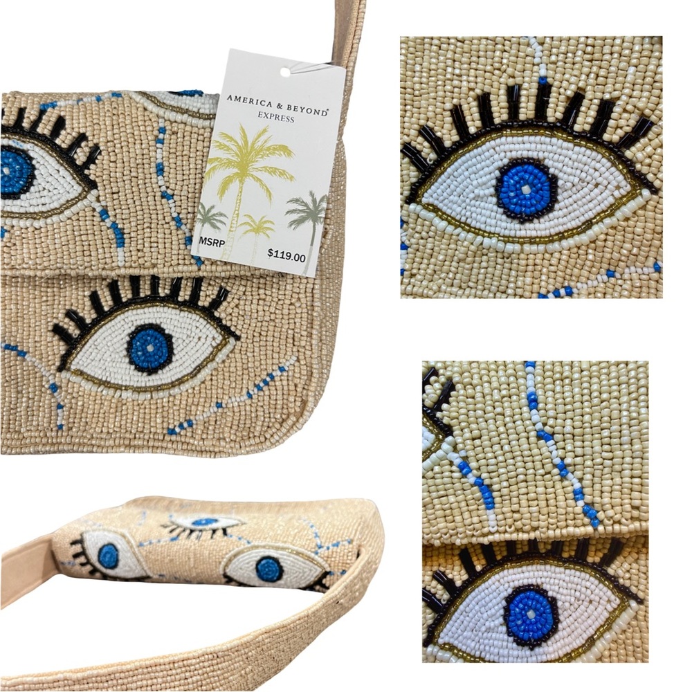 America & Beyond Beaded Shoulder Bag | NWT | Beaded Bag| Evil Eye Beaded Bag - Picture 4 of 5